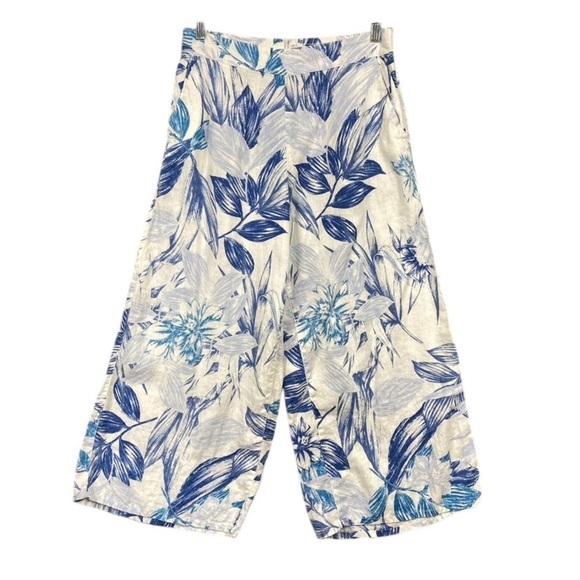 C&C California 100% Linen Tropical Wide Leg Pants Womens Size Large Crop - Picture 1 of 7